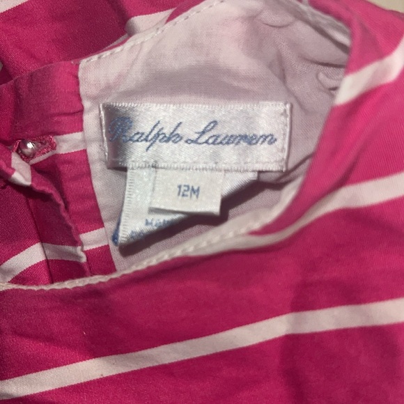 Ralph Lauren pink striped dress with cap sleeves covered buttons & bloomers. 12m - Picture 5 of 5